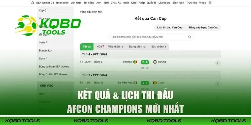 AFCON Champions - Theo Dõi Lịch Đấu CAN Chuẩn Tại KQBD 3 Kết quả & lịch thi đấu mới nhất tại KQBD